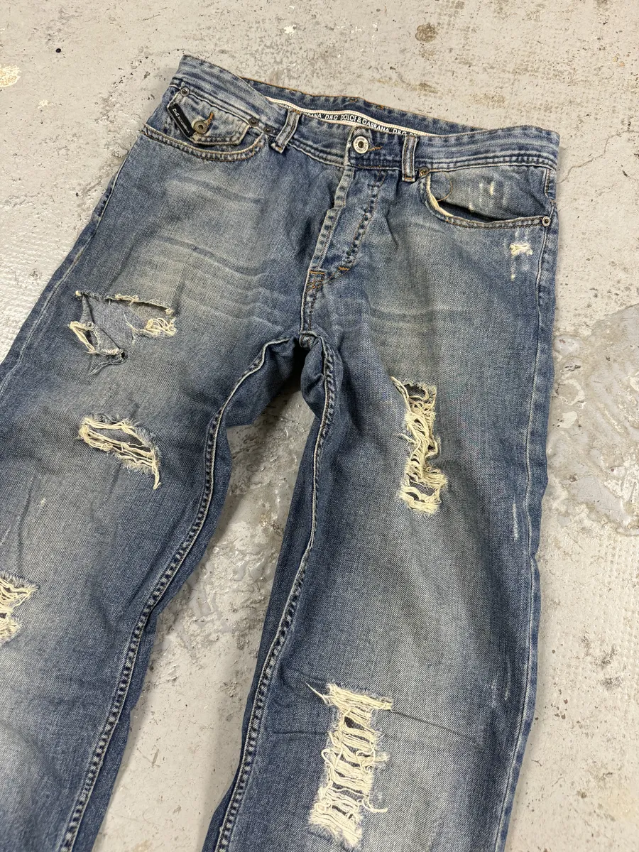 2000s Dolce & Gabbana Distressed Blue Denim Jeans - Image 9