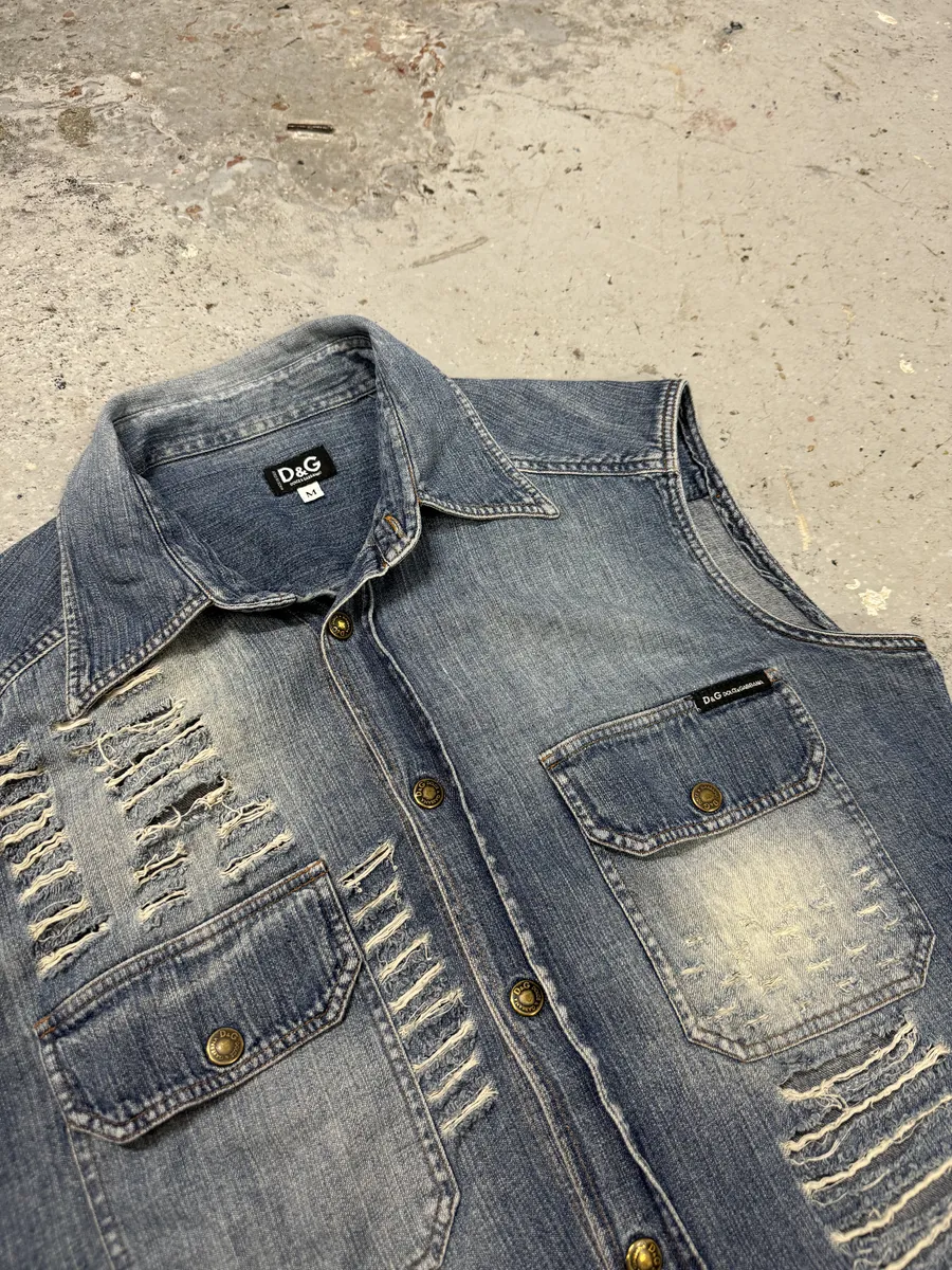 2000s Dolce & Gabbana Distressed Blue Denim Vest - Image 7