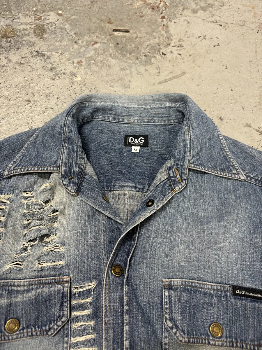 2000s Dolce & Gabbana Distressed Blue Denim Vest - Image 9