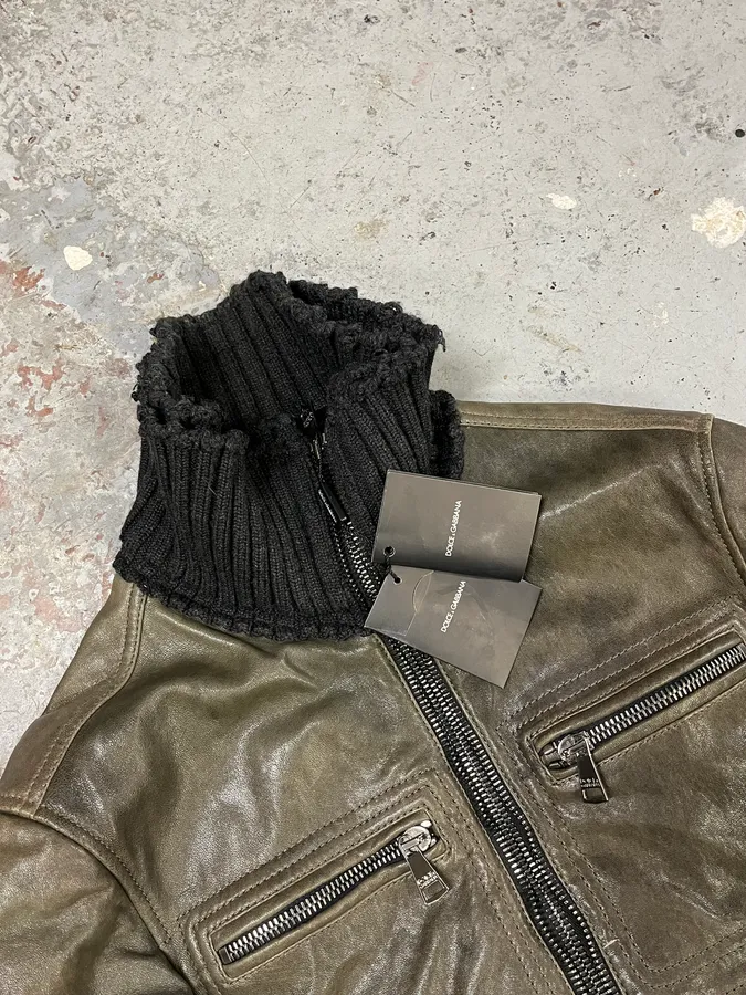 2000s Dolce & Gabbana Distressed Brown Multi-Zip Leather Jacket - Image 9