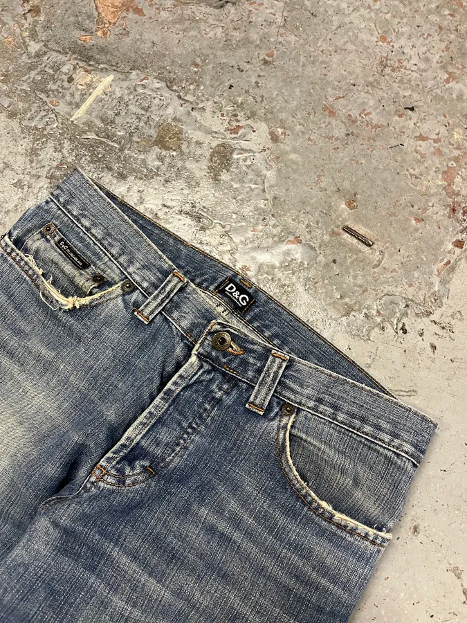 2000s Dolce & Gabbana Distressed Faded Blue Denim Jeans - Image 6