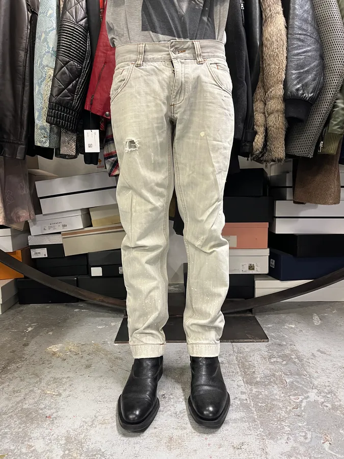 2000s Dolce & Gabbana Distressed Painted Grey Denim Jeans - Image 2