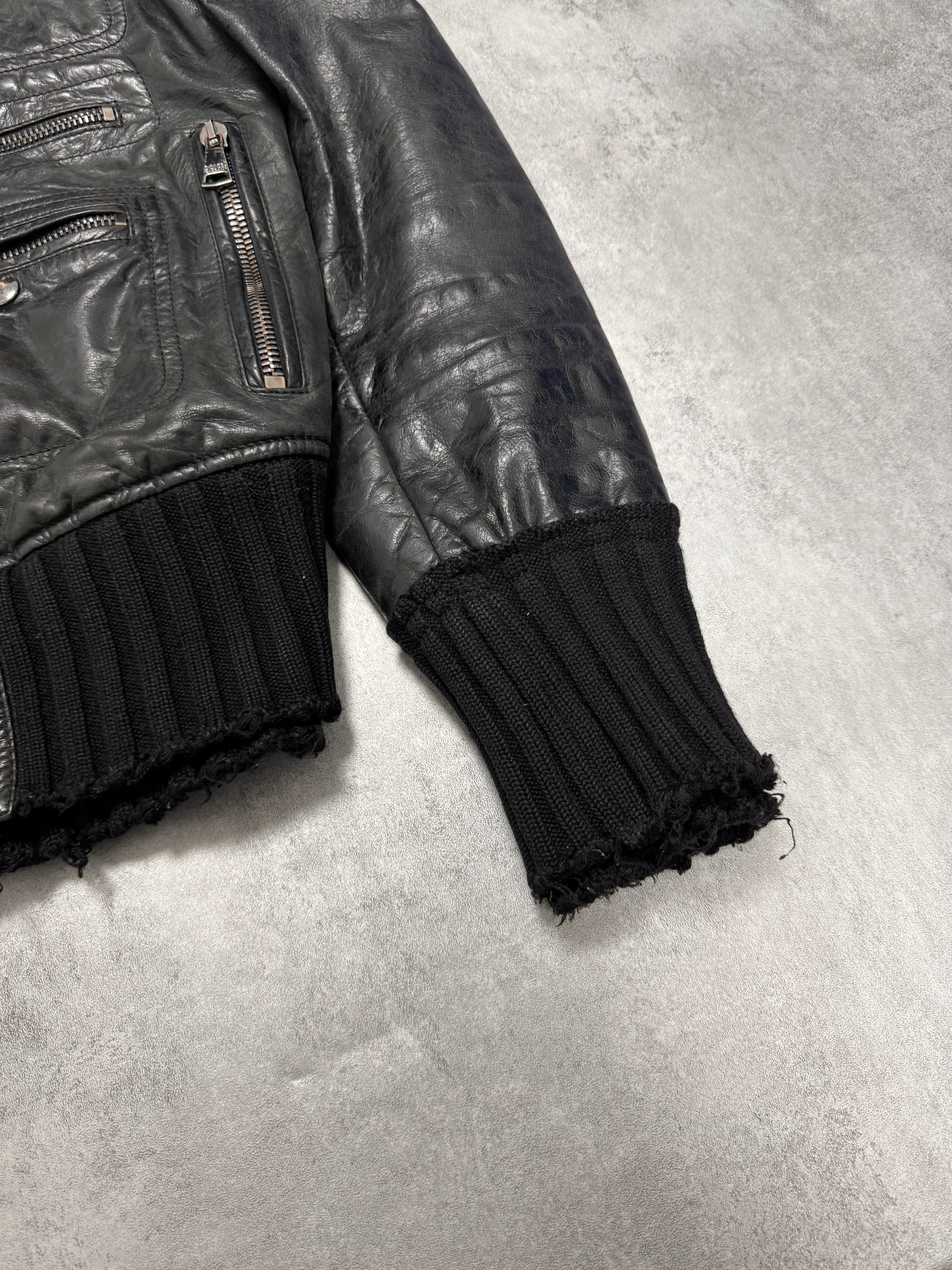2000s Dolce & Gabbana Distressed Wool Multi Pocket Leather Jacket (M/L) - Image 11