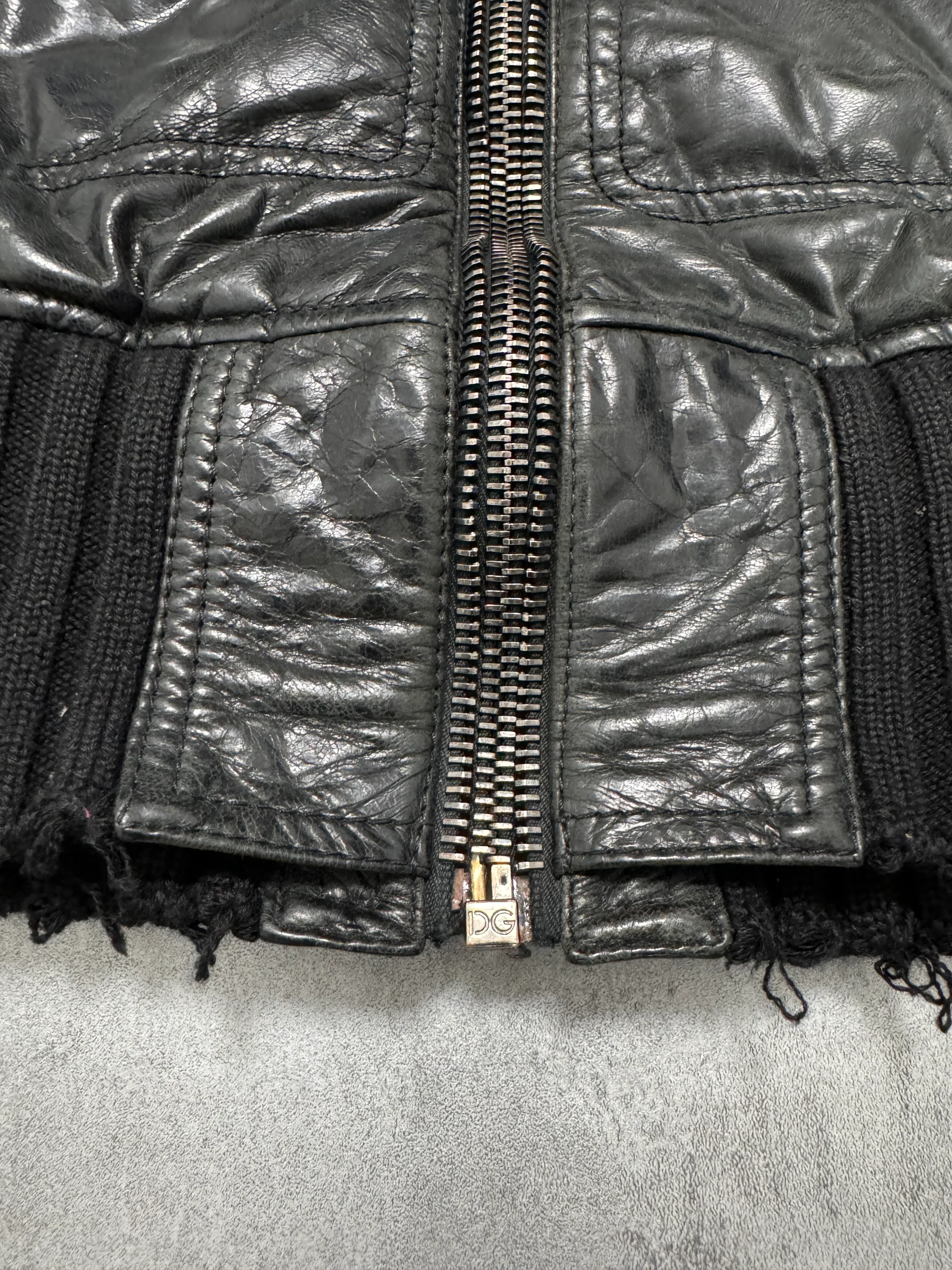2000s Dolce & Gabbana Distressed Wool Multi Pocket Leather Jacket (M/L) - Image 12