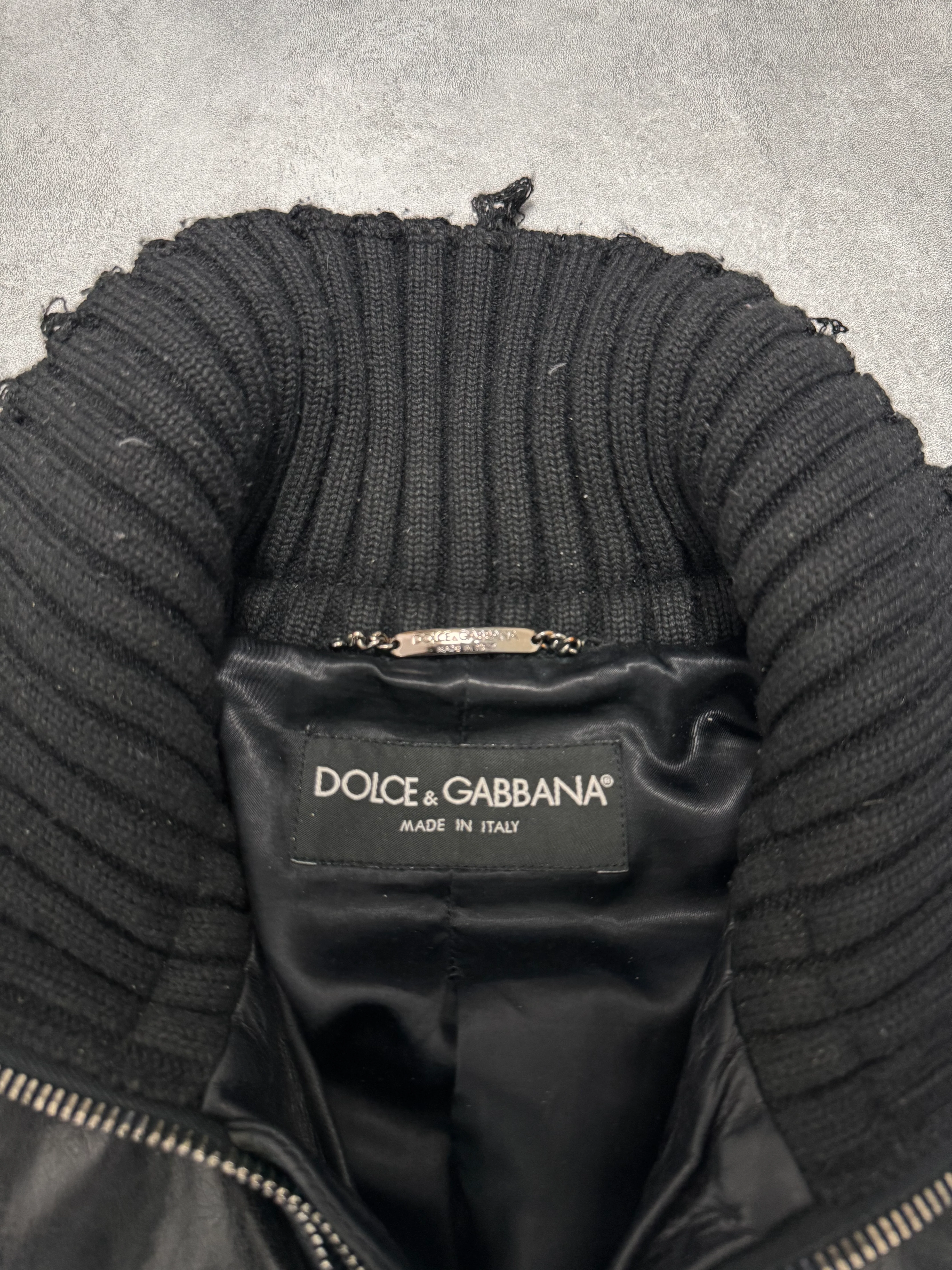 2000s Dolce & Gabbana Distressed Wool Multi Pocket Leather Jacket (M/L) - Image 13