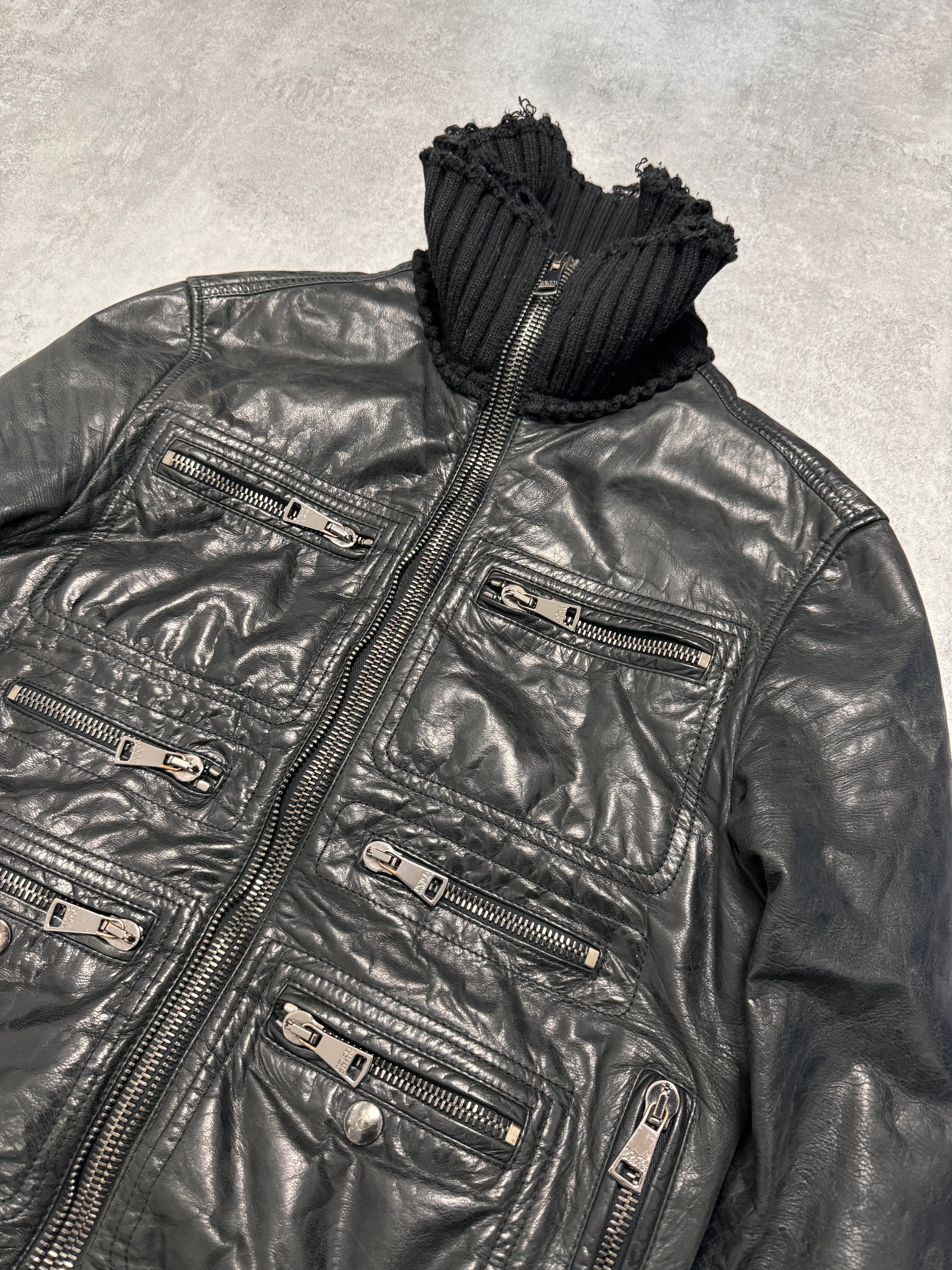 2000s Dolce & Gabbana Distressed Wool Multi Pocket Leather Jacket (M/L) - Image 3