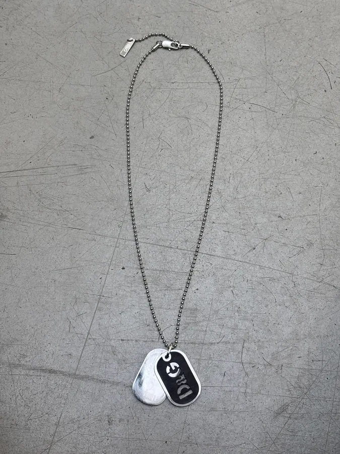 2000s Dolce & Gabbana Double Dog Tag Grey Necklace