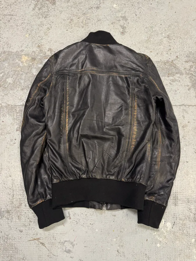 2000s Dolce & Gabbana Faded Brown Leather Zip Jacket - Image 6