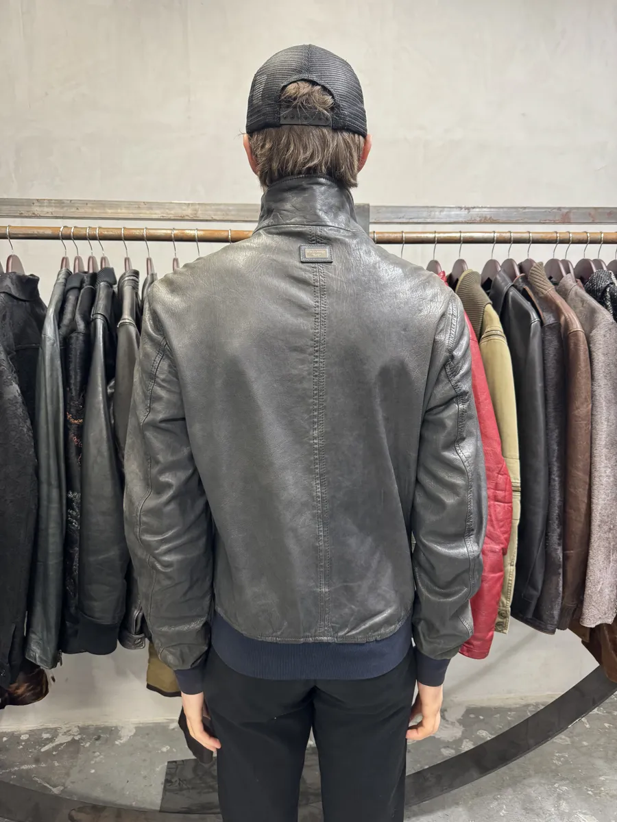 2000s Dolce & Gabbana Faded Grey Lamb Leather Premium Jacket - Image 5