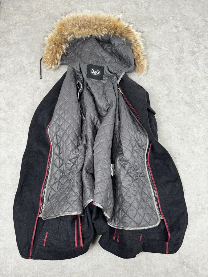 2000s Dolce & Gabbana Fur Hood Grey Jacket - Image 11