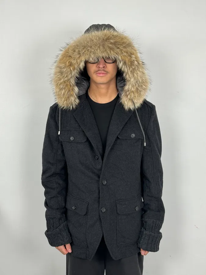 2000s Dolce & Gabbana Fur Hood Grey Jacket - Image 3