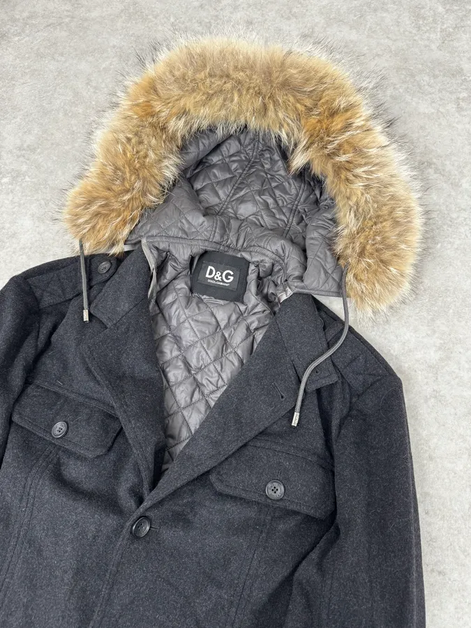 2000s Dolce & Gabbana Fur Hood Grey Jacket - Image 7