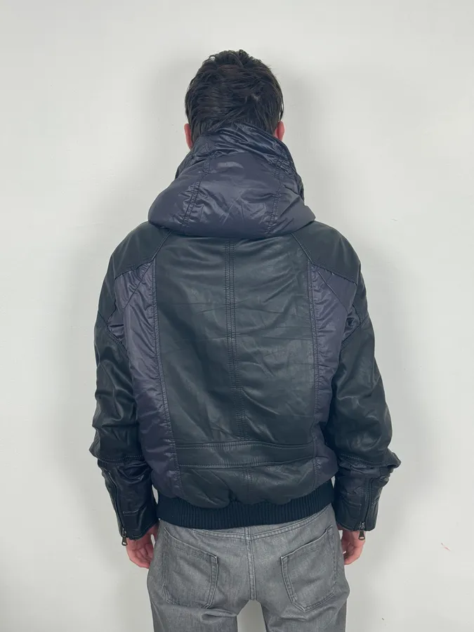 2000s Dolce & Gabbana Fur Hood Purple Hybrid Leather Bomber Jacket - Image 5