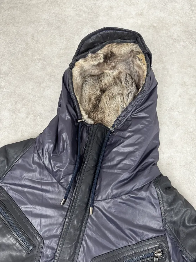 2000s Dolce & Gabbana Fur Hood Purple Hybrid Leather Bomber Jacket - Image 6