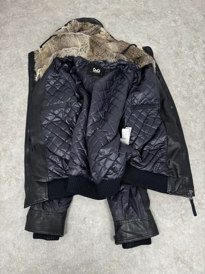 2000s Dolce & Gabbana Fur Hood Purple Hybrid Leather Bomber Jacket - Image 8
