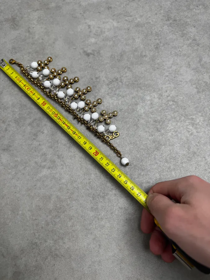 2000s Dolce & Gabbana Gold Metal Pearl Charm Bracelet - Image 9