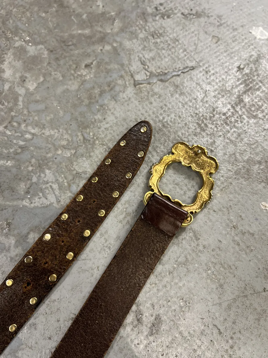 2000s Dolce & Gabbana Golden Angels Buckcle Leather Belt - Image 5
