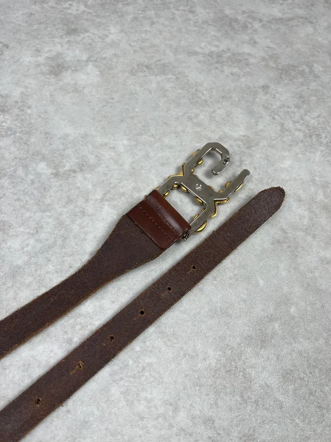 2000s Dolce & Gabbana Golden Ornament Buckle Brown Leather Belt - Image 4