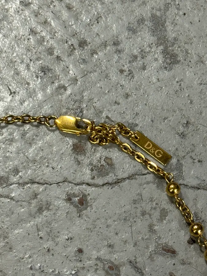 2000s Dolce & Gabbana Golden Pearl Rosary Cross Necklace - Image 9
