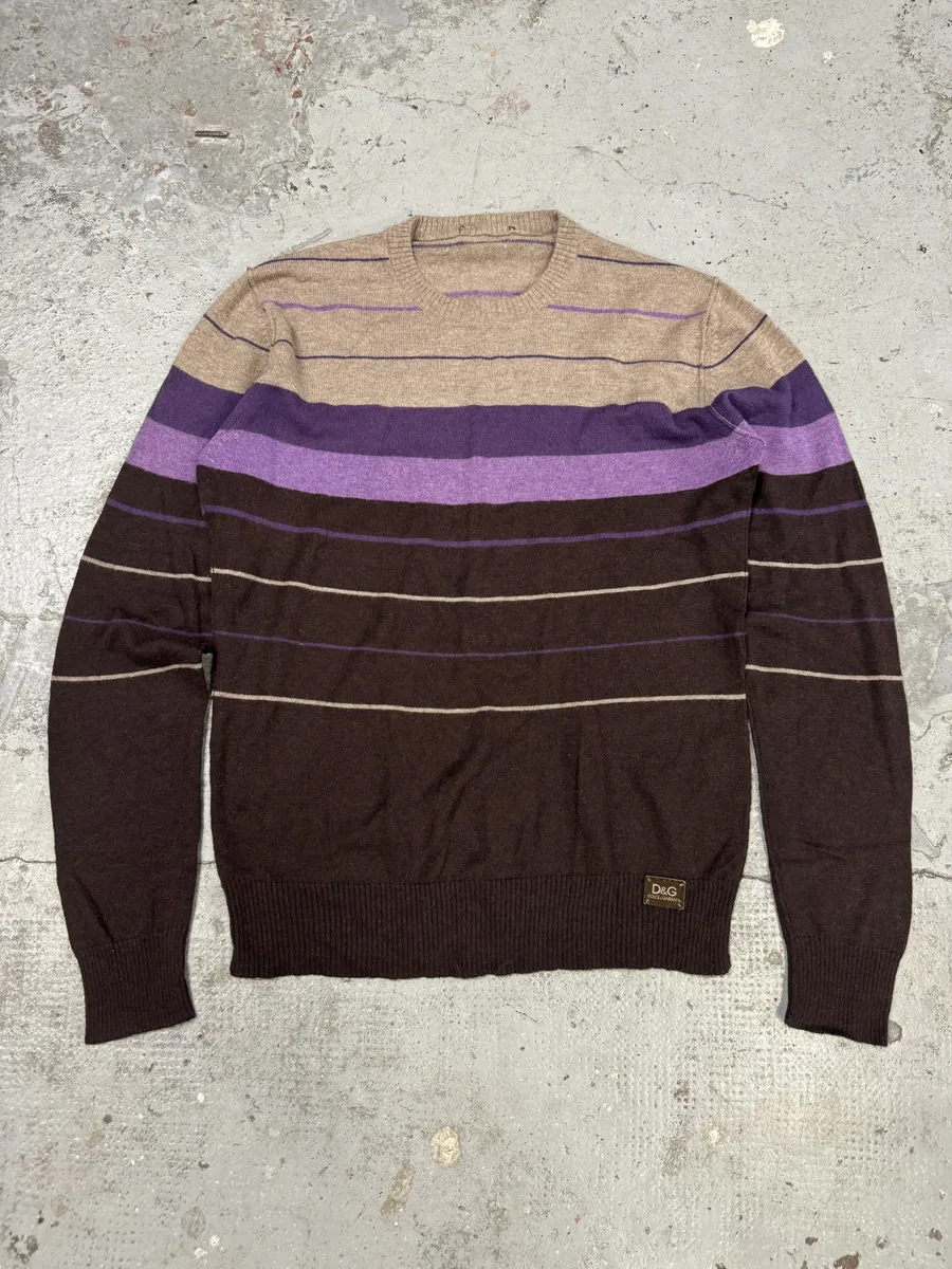 2000s Dolce & Gabbana Gradient Striped Purple & Brown Sweater