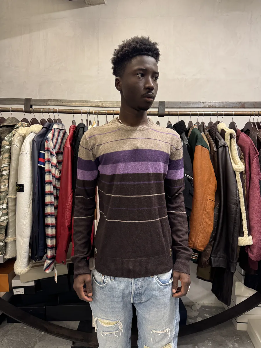 2000s Dolce & Gabbana Gradient Striped Purple & Brown Sweater - Image 2