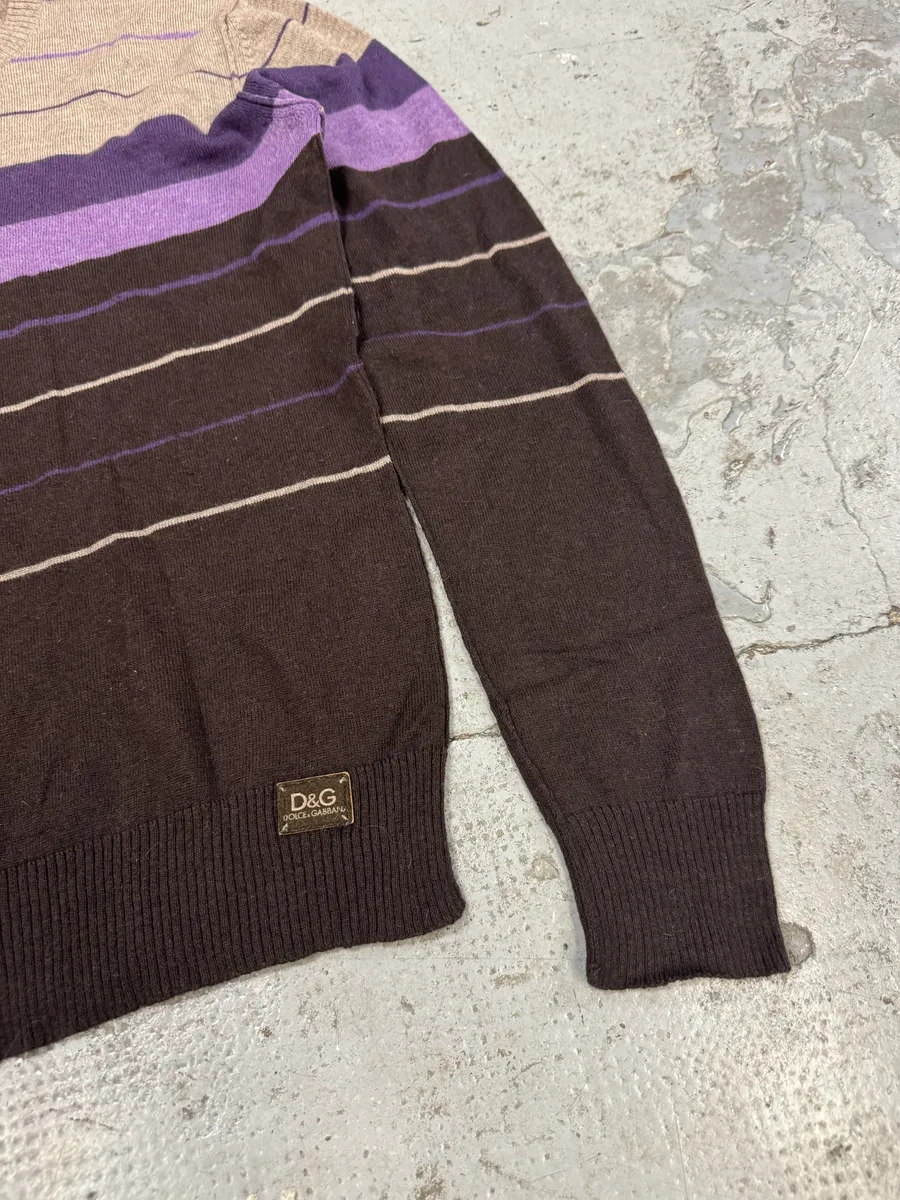 2000s Dolce & Gabbana Gradient Striped Purple & Brown Sweater - Image 5
