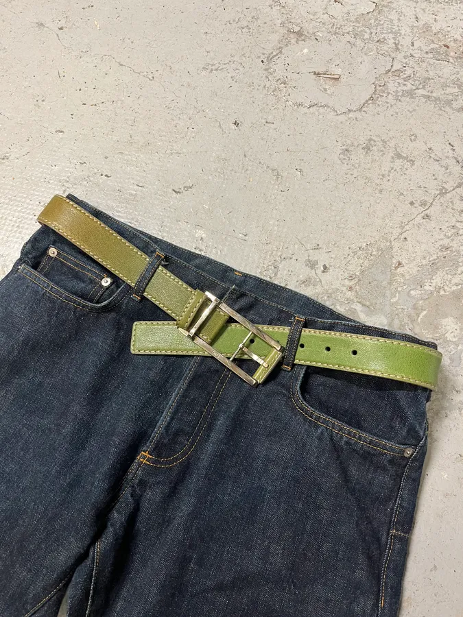 2000s Dolce & Gabbana Green Eroded Leather Belt - Image 3