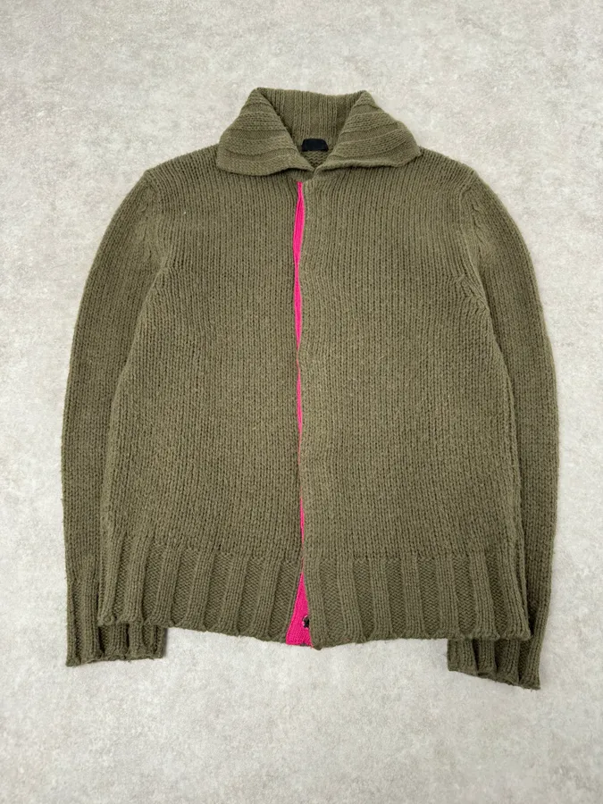 2000s Dolce & Gabbana Green & Pink Wool Buttoned Sweater