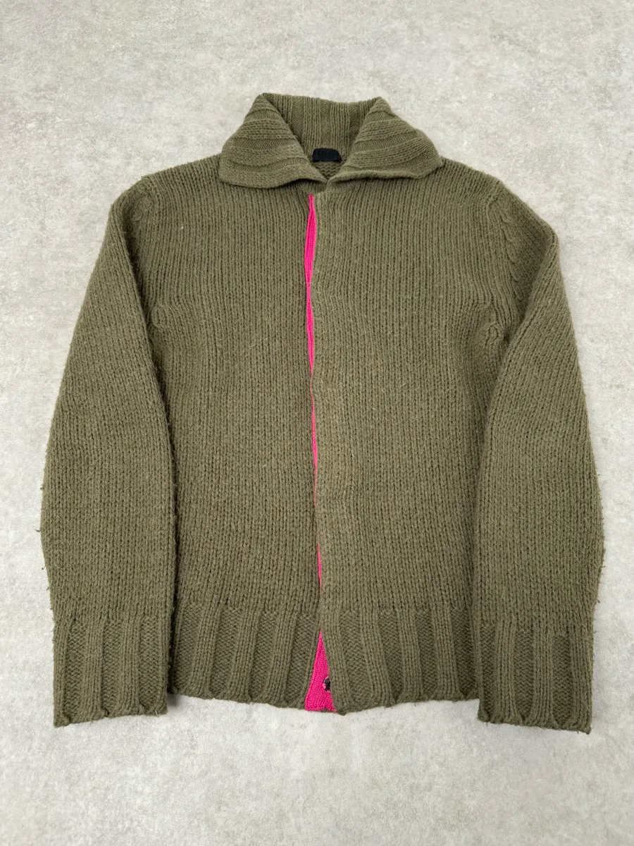 2000s Dolce & Gabbana Green & Pink Wool Buttoned Sweater - Image 4