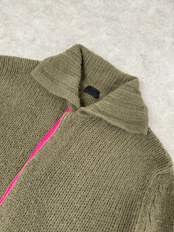 2000s Dolce & Gabbana Green & Pink Wool Buttoned Sweater - Image 5