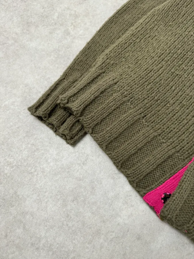 2000s Dolce & Gabbana Green & Pink Wool Buttoned Sweater - Image 6
