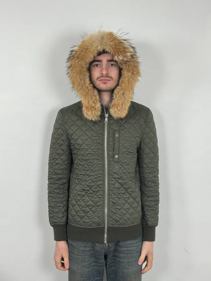 2000s Dolce & Gabbana Green Quilted Fur Hooded Jacket - Image 2