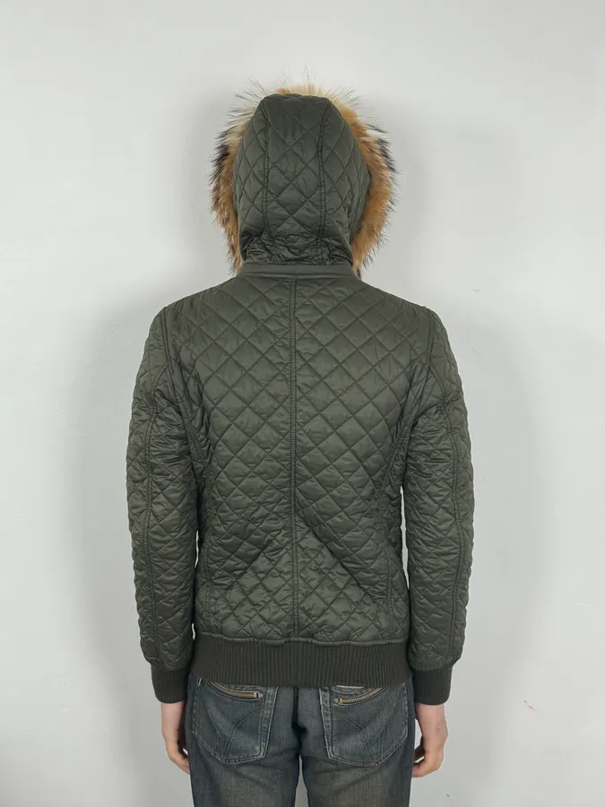 2000s Dolce & Gabbana Green Quilted Fur Hooded Jacket - Image 3