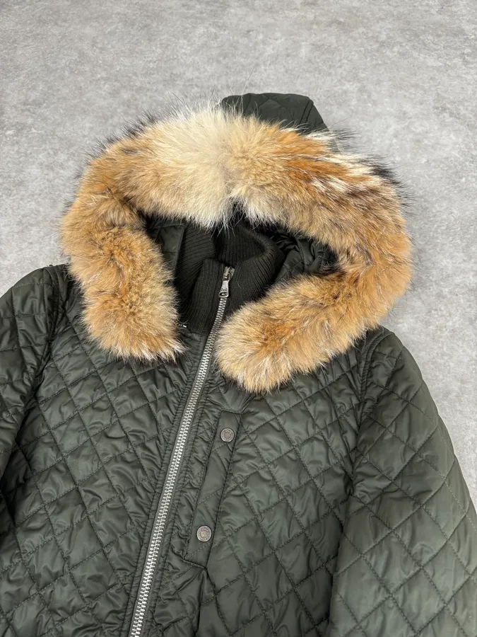 2000s Dolce & Gabbana Green Quilted Fur Hooded Jacket - Image 5