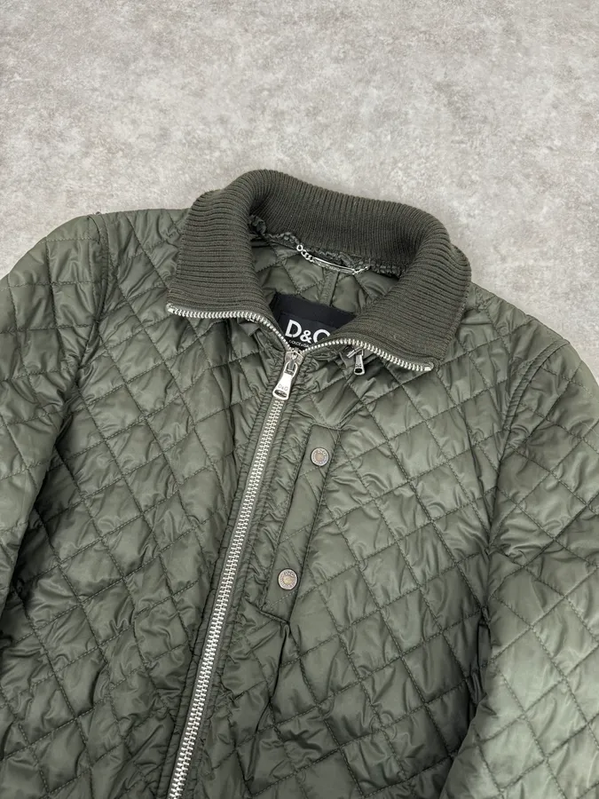 2000s Dolce & Gabbana Green Quilted Fur Hooded Jacket - Image 6