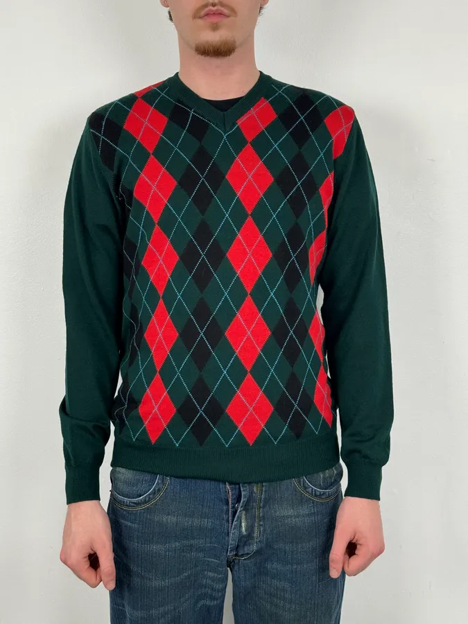 2000s Dolce & Gabbana Green V Neck Classy Sweater - Image 2