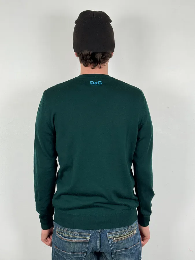 2000s Dolce & Gabbana Green V Neck Classy Sweater - Image 3