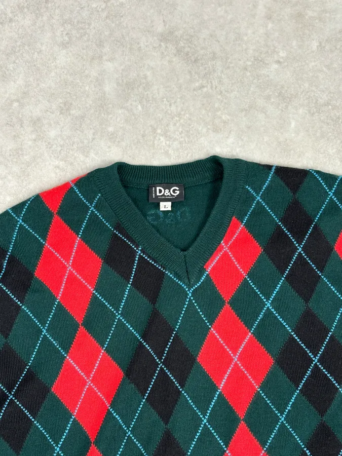 2000s Dolce & Gabbana Green V Neck Classy Sweater - Image 4