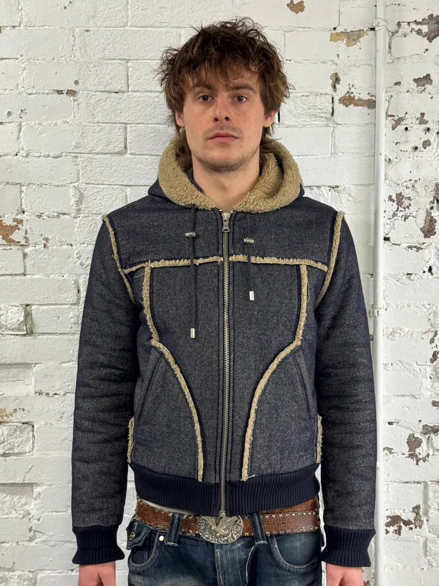 2000s Dolce & Gabbana Grey Charcoal Denim & Sherman Hooded Jacket - Image 2