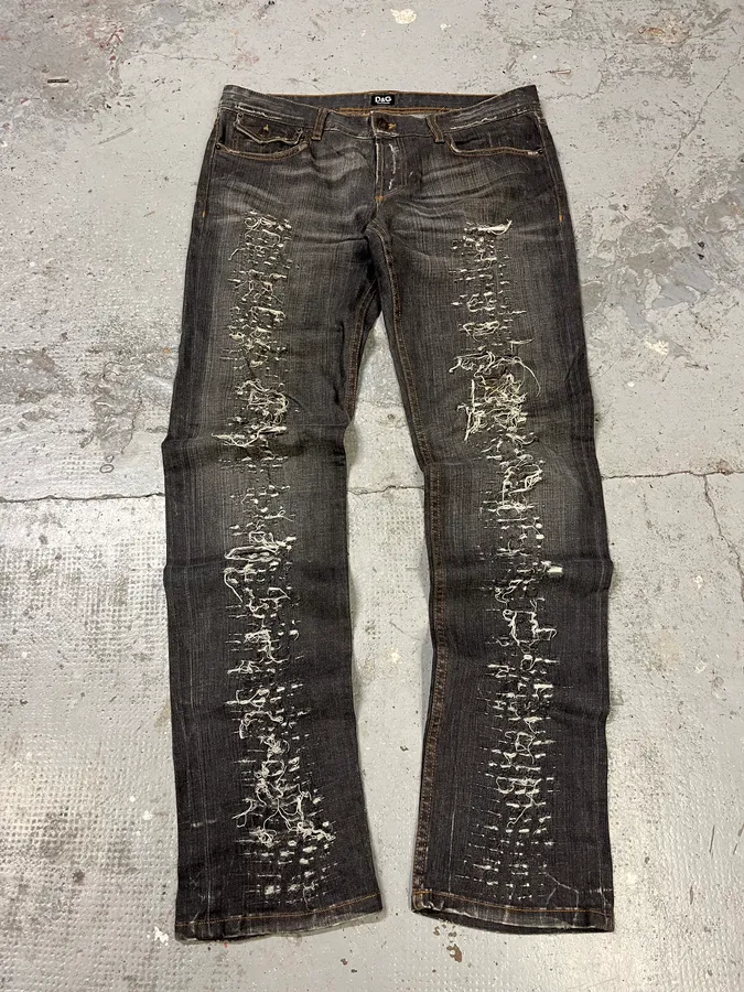 2000s Dolce & Gabbana Grey Distressed Denim Jeans