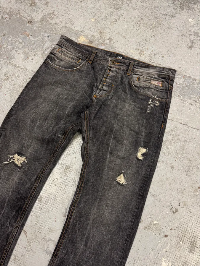 2000s Dolce & Gabbana Grey Distressed Denim Jeans - Image 5