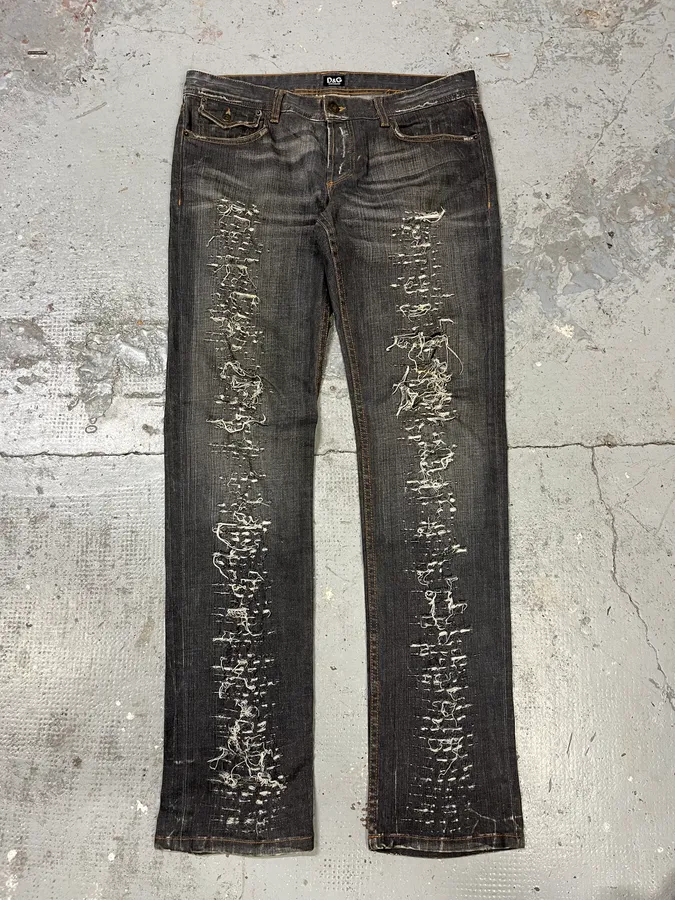 2000s Dolce & Gabbana Grey Distressed Denim Jeans - Image 5