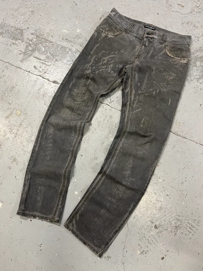 2000s Dolce & Gabbana Grey Irregular Denim Jeans - Image 5