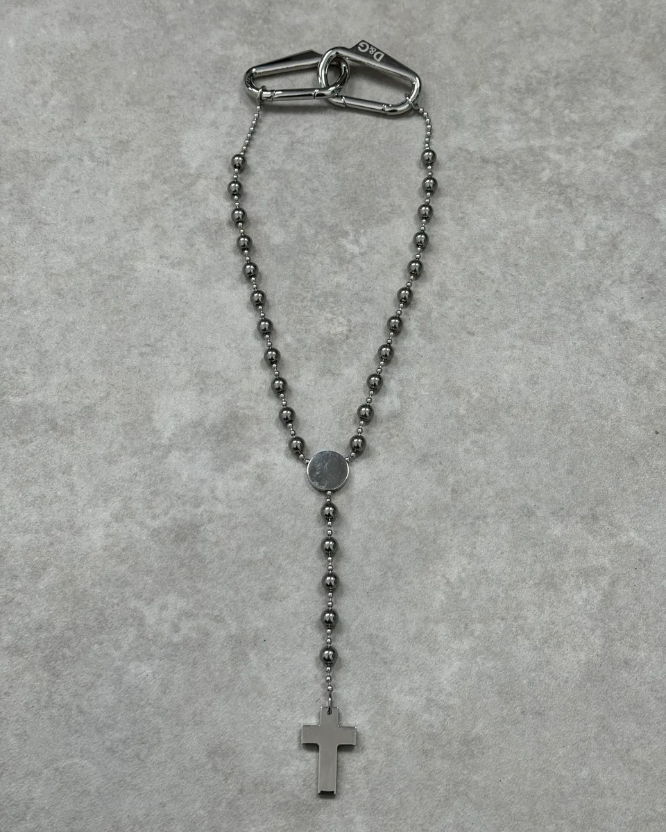 2000s Dolce & Gabbana Grey Metal Beaded Cross Rosary Chain - Image 6