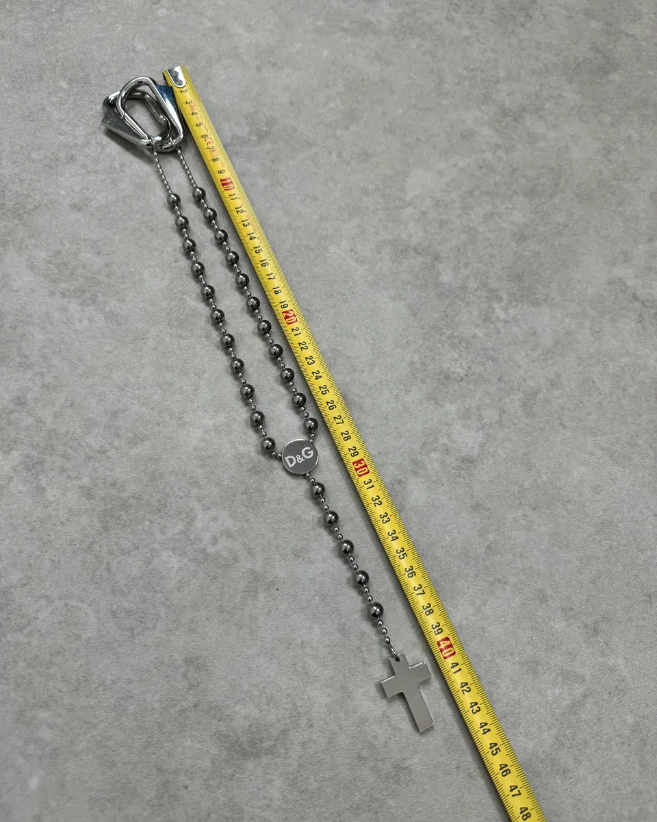 2000s Dolce & Gabbana Grey Metal Beaded Cross Rosary Chain - Image 8