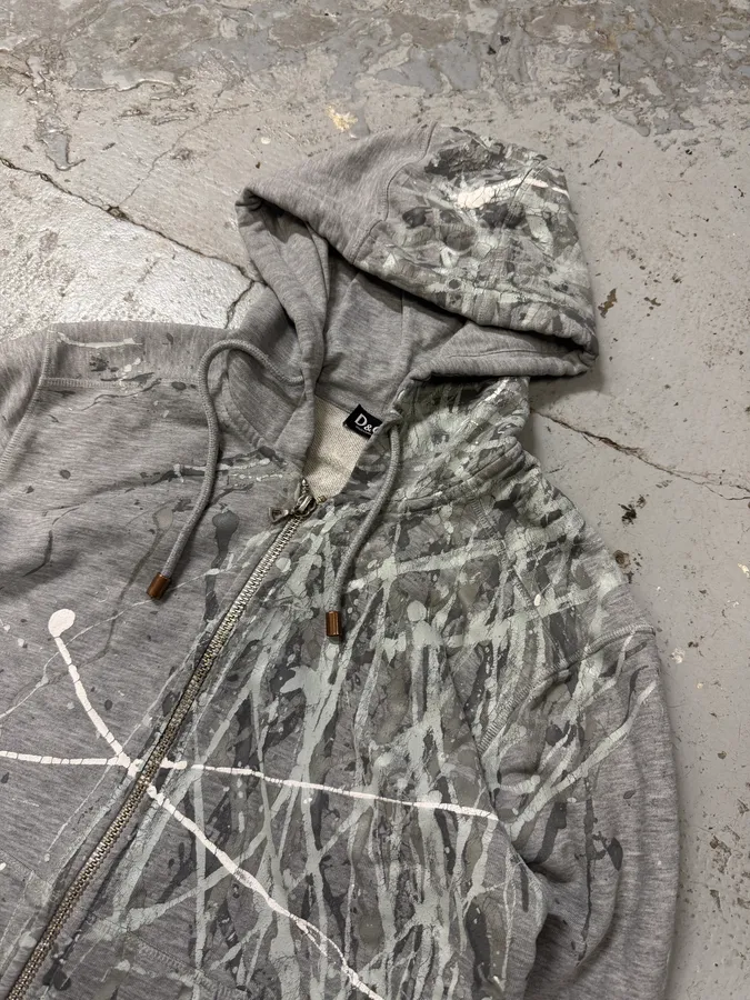 2000s Dolce & Gabbana Grey Painted Zip-up Hoodie - Image 4