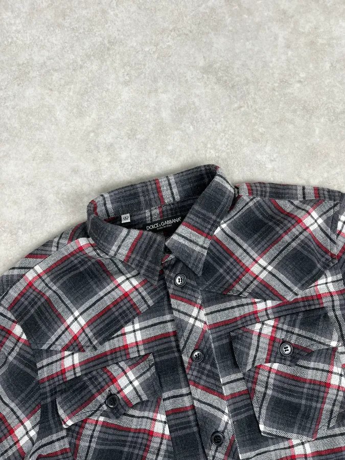 2000s Dolce & Gabbana Grey & Red Checkered Shirt - Image 5
