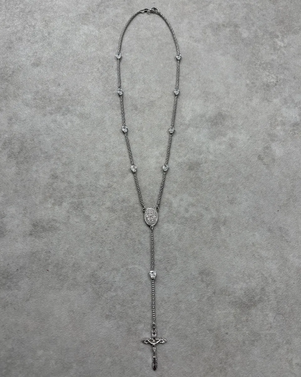 2000s Dolce & Gabbana Grey Rosary Cross Necklace