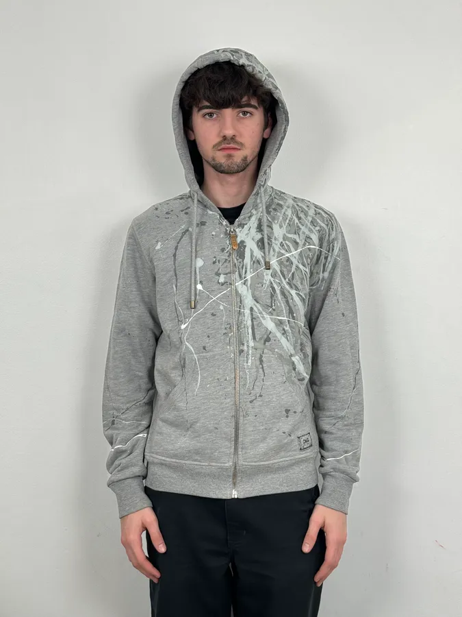 2000s Dolce & Gabbana Grey Splash Painting Zip-up Hoodie - Image 2