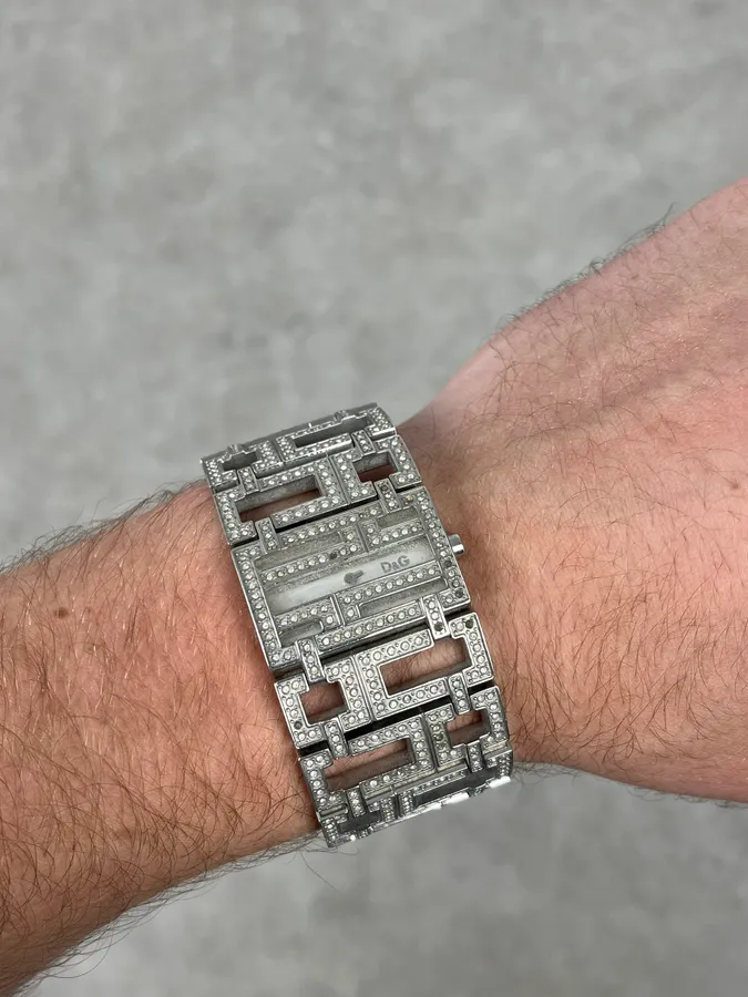 2000s Dolce & Gabbana Grey Strass Abstract Watch - Image 4